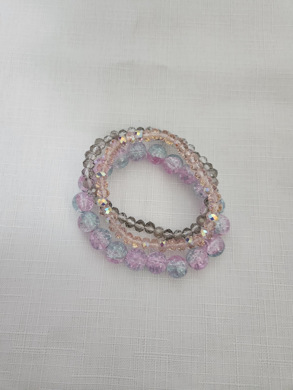 Pastel Crystal Beaded Stretch Bracelets - Pink,Blue And Grey